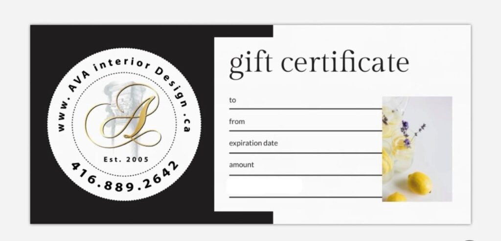 Interior Design Gift Certificate Etobicoke
